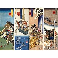 Bristlegrass Wooden Jigsaw Puzzles 500 Piece Puzzles for Adults Japanese Dragon Tiger Ukiyo-e Kuniyoshi Kakegawa Japanese Samurai Painting Toys Gifts Decorative Painting Puzzles (500 pcs)