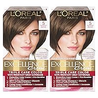 L'Oreal Paris Excellence Creme Permanent Hair Color, 5 Medium Brown, 100 percent Gray Coverage Hair Dye, Pack of 2