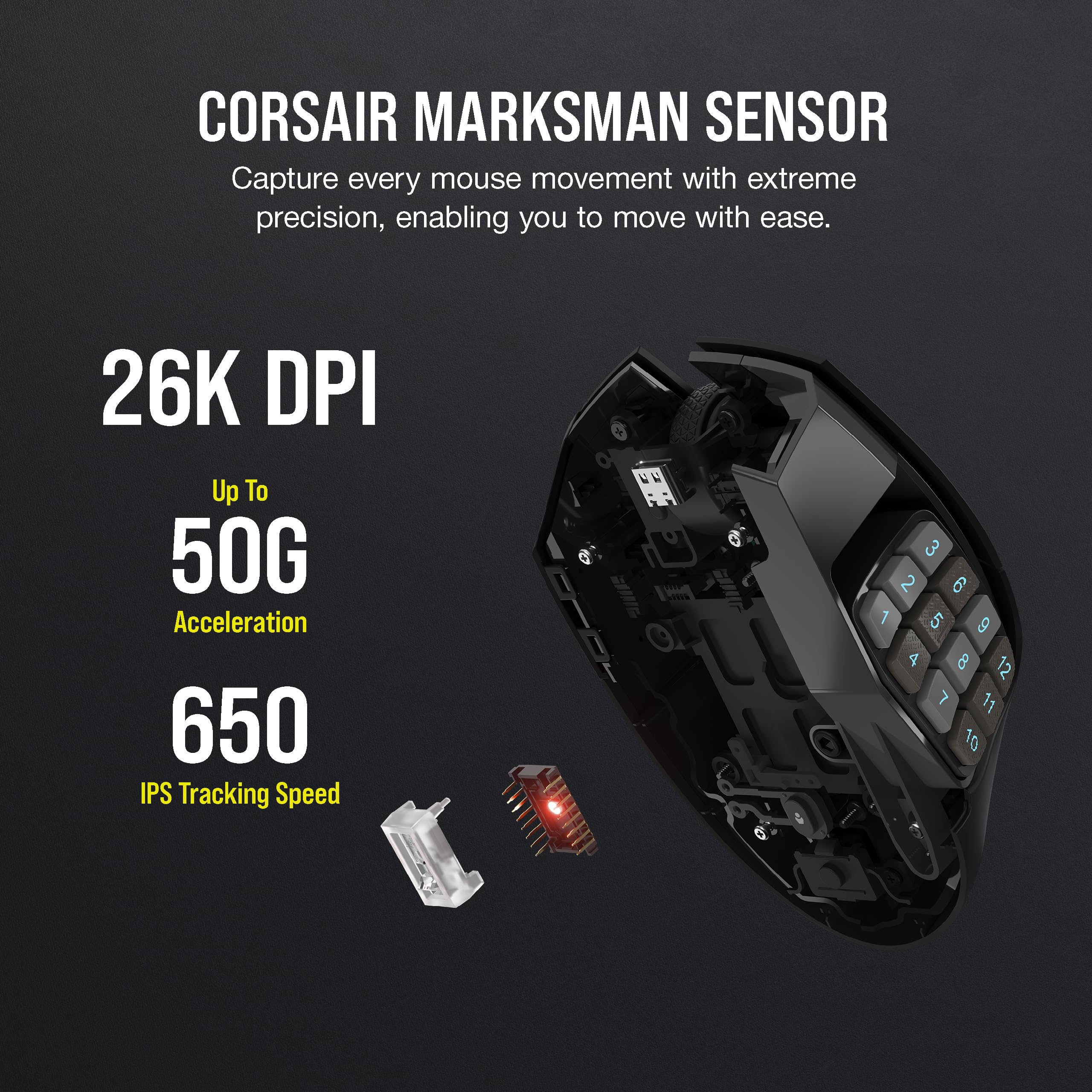 Corsair Scimitar Elite RGB Wireless MMO Gaming Mouse - 26,000 DPI - 16 Programmable Buttons - Up to 150hrs Battery - iCUE Compatible - Black