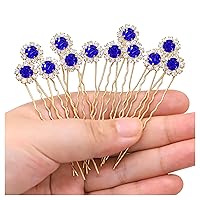 Ammei Crystal Bridal Hair Pins Clips Wedding Hair Accessories Hair Set Jewelry With Rhinestone For Brides and Bridesmaids Set Of 12 (Gold Plated-Blue)
