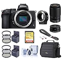 Nikon Z 50 DX-Format Mirrorless Camera with 16-50mm and 50-250mm VR Lens, Essential Bundle with FTZ Mount Adapter, Case, Filter Kits, 64GB SD Card, Wrist Strap, Cleaning Kit