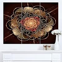 Dark Gold Red Fractal Flower Pattern Extra Large Floral Wall Art, 36 x 28 in-3 Panels