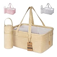 Baby Diaper Caddy Organizer - Baby Shower Basket | Large Nursery Storage Bin for Changing Table | Car Travel Tote Bag | Newborn Registry Must Have | Bonus Bottle Cooler | Beige