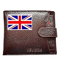 Men's UK Flag Printed Leather Wallet Bifold RFID Blocking Dark Brown