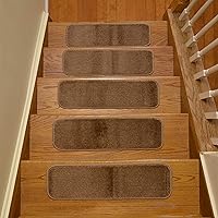 Stair Tread Treads Indoor 7 inch x 24 inch Machine Washable Skid Slip Resistant Carpet Stair Tread Treads Comfy Collection (Set of 13, Beige)