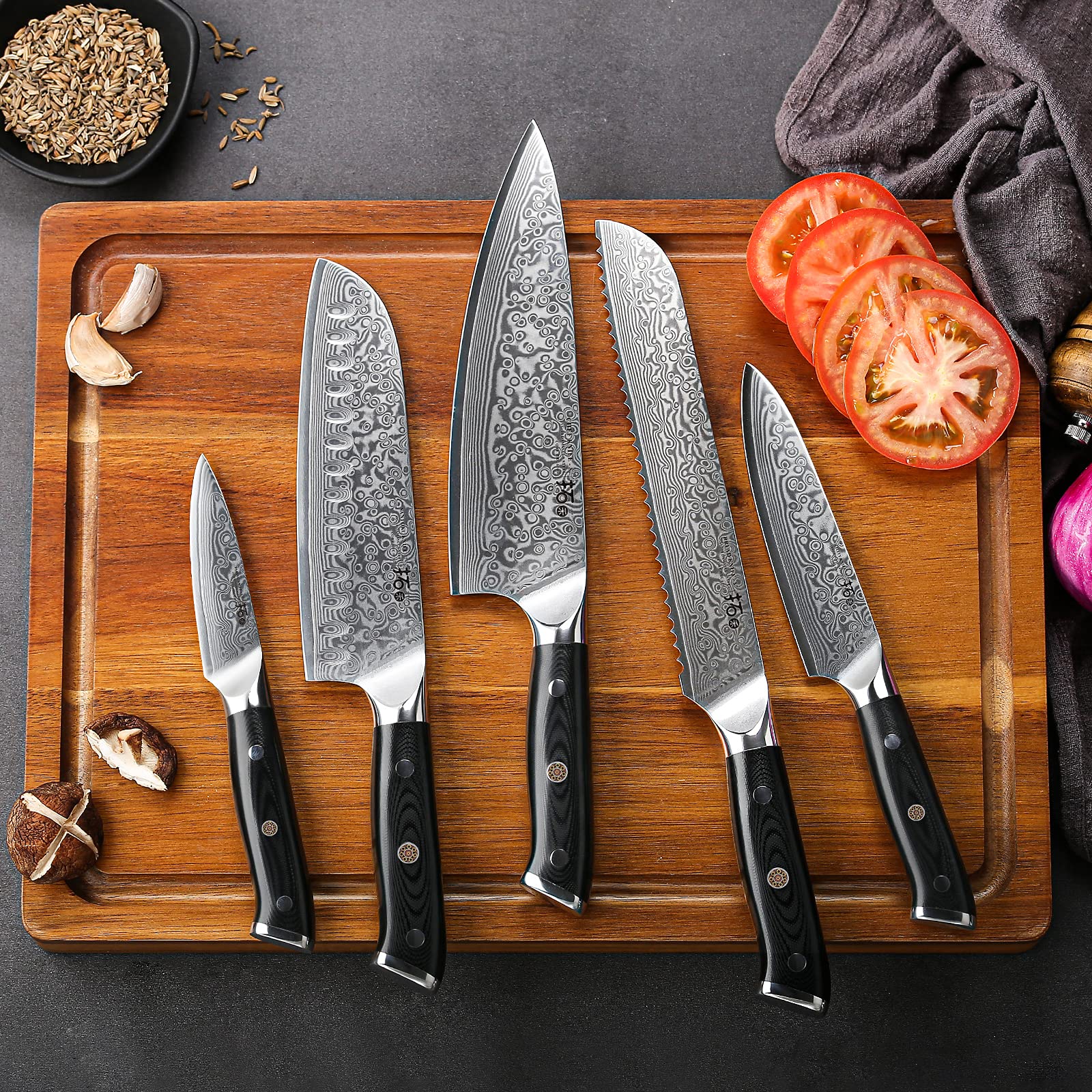 Professinal Damascus steel VG10 Core Kithen Chef Knife Set (Gentleness Raindrop Patter 5 PC)