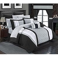Chic Home 24 Piece Danielle Complete Pintuck Embroidery Color Block Bedding, Queen, Black