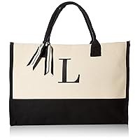 Mud Pie Classic Black and White Initial Canvas Tote Bags (L), 100% Cotton, 17