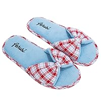 Red Plaid Sky Blue Cozy Soft Bedroom Warm Indoor Slippers