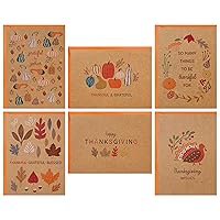 Hallmark Kraft Thanksgiving Cards Assortment (24 Assorted Cards with Envelopes) Leaves, Pumpkins, Gourds