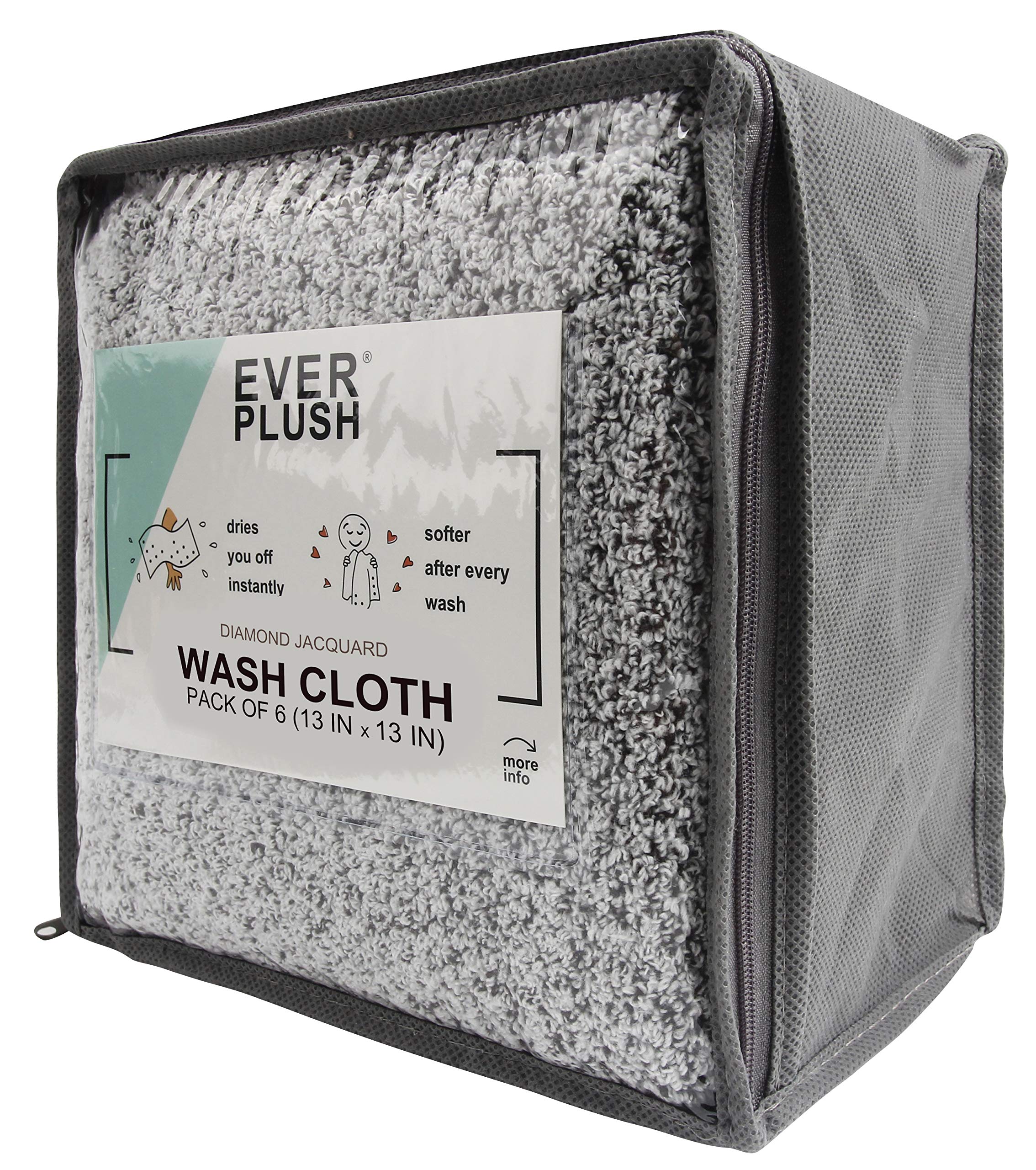 Everplush Diamond Jacquard Bath Linens Wash Cloth, 6 Pack, 13