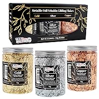 U.S. Art Supply Metallic Foil Schabin Gilding Metal Leaf Flakes 30 Gram Kit - Set of 3 Colors Imitation Gold and Silver, Copper in 10 Gram Bottles - Epoxy Resin Nail Crafts Painting Jewelry Slime