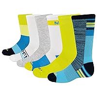 Merrell Kids' Everyday Half Cushion Crew Socks - 6 Pair Pack - Reinforced Heel and Toe