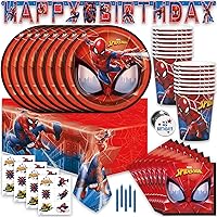 Spiderman Birthday Party Supplies and Decorations, Spiderman Party Supplies, Serves 16 Guests, Includes Tableware and Decor with Table Cover, Banner, Plates, Napkins & More, Officially Licensed
