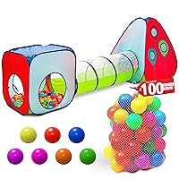 Tunnel and Ball Pit Play Tent | 3pc Pop Up Toddler Gym Tunnels with Tents for Kids, Toddlers, Infants Boys & Girls | Indoor & Outdoor Gift Game | Baby Crawling Pits for Playground (100 Balls Included)