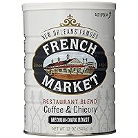 French Market Coffee, Coffee & Chicory Restaurant Blend, Medium-Dark Roast Ground Coffee, 12-Ounce Metal Can