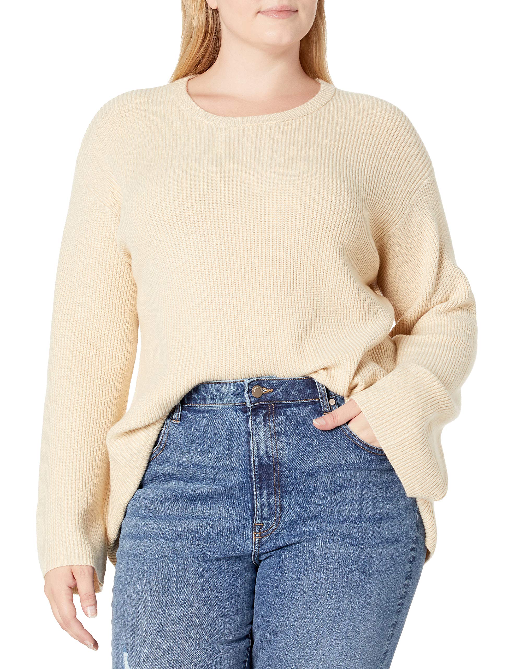 The Drop Women's Alice Crewneck Back-Slit Ribbed Pullover Sweater