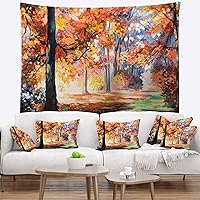 Designart ' Fall Trail in Forest' Landscape Tapestry Blanket Décor Wall Art for Home and Office Medium: 39 in. x 32 in