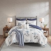 Madison Park Zennia Farmhouse Comforter Set with Throw-Blanket, Floral Print on Seersucker Textures, All Season Bedding, Matching Shams, Toss Pillows, Full/Queen(90