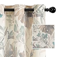 MYSKY HOME Floral Curtains 90 Inch Long Linen Style Semi Sheer Living Room Curtains Light Filtering Drapes Flower Printing Window Treatment Grommet 2 Panels,Brown and Natural