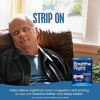 Breathe Right Original Nose Strips to Reduce Snoring and Relieve Nose Congestion, Tan, 30 Count (Packaging May Vary)