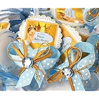 12 It's A Little Prince Blue Boy Baby Crown Garden Acrylic Pacifier Ribbon Necklaces Baby Shower Game Favors Prize Decorations