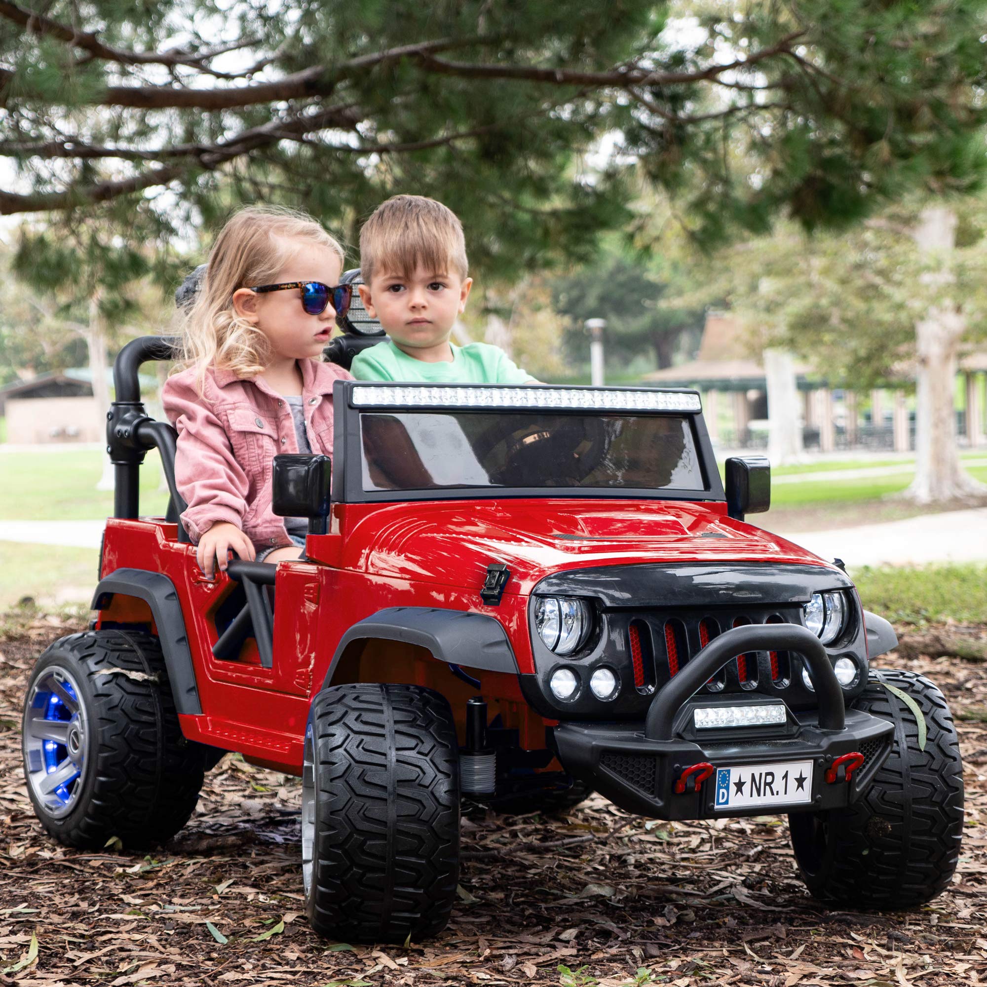2023 Two (2) Seater Ride On Kids Car Truck w/Battery Swaps 12V Kid Car to Drive 3 Speeds, Leather Seat, Remote, MP3 Music by Bluetooth, FM Radio, Rubber Tires