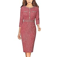 VFSHOW Womens Button Crew Neck Slim Wear to Work Office Party Bodycon Pencil Dress