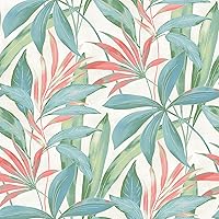 Tommy Bahama Surface Style - Peel and Stick Wallpaper, Botanical Wallpaper for Bedroom, Powder Room, Kitchen, Self Adhesive, Vinyl, 30.75 Sq Ft Coverage (Buena Vista Collection, Coral)