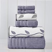 Modern Threads Amrapur Overseas 6-Piece Yarn Dyed Organic Vines Jacquard/Solid Ultra Soft 500GSM 100% Combed Cotton Towel Set [Grey Lavender]