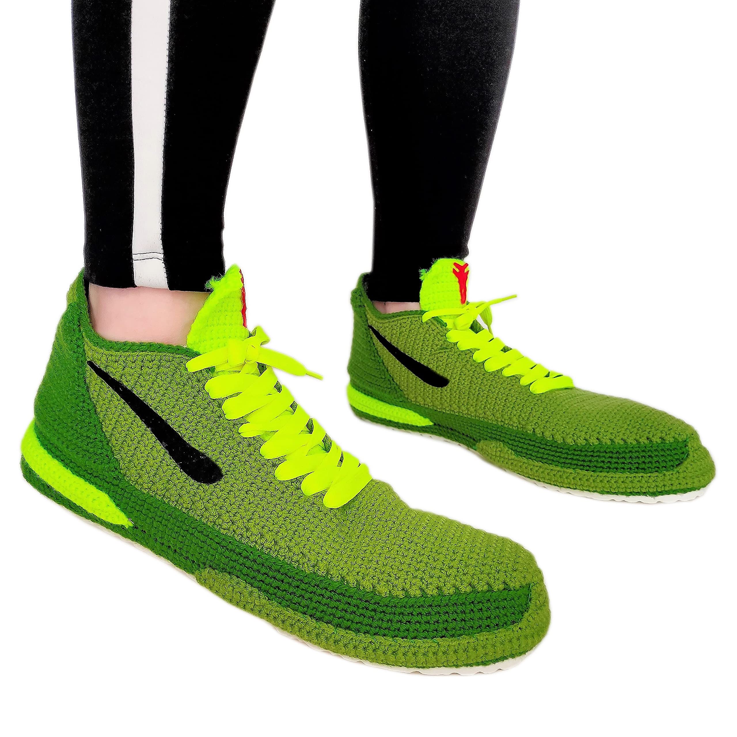 Ko_be Mamba 8 24 Bryant Green Christmas Slippers, Retro Basketball Protro Shoes 2020, Knitted The Grinchs Sneakers, Handmade Custom Home Shoes Slippers (US SIZE - 5 (MEN))