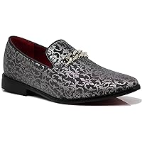 ARK1 Men's Vintage Satin Silky Floral Fashion Dress Loafer Slip On Tuxedo Formal Dress Shoes Designer
