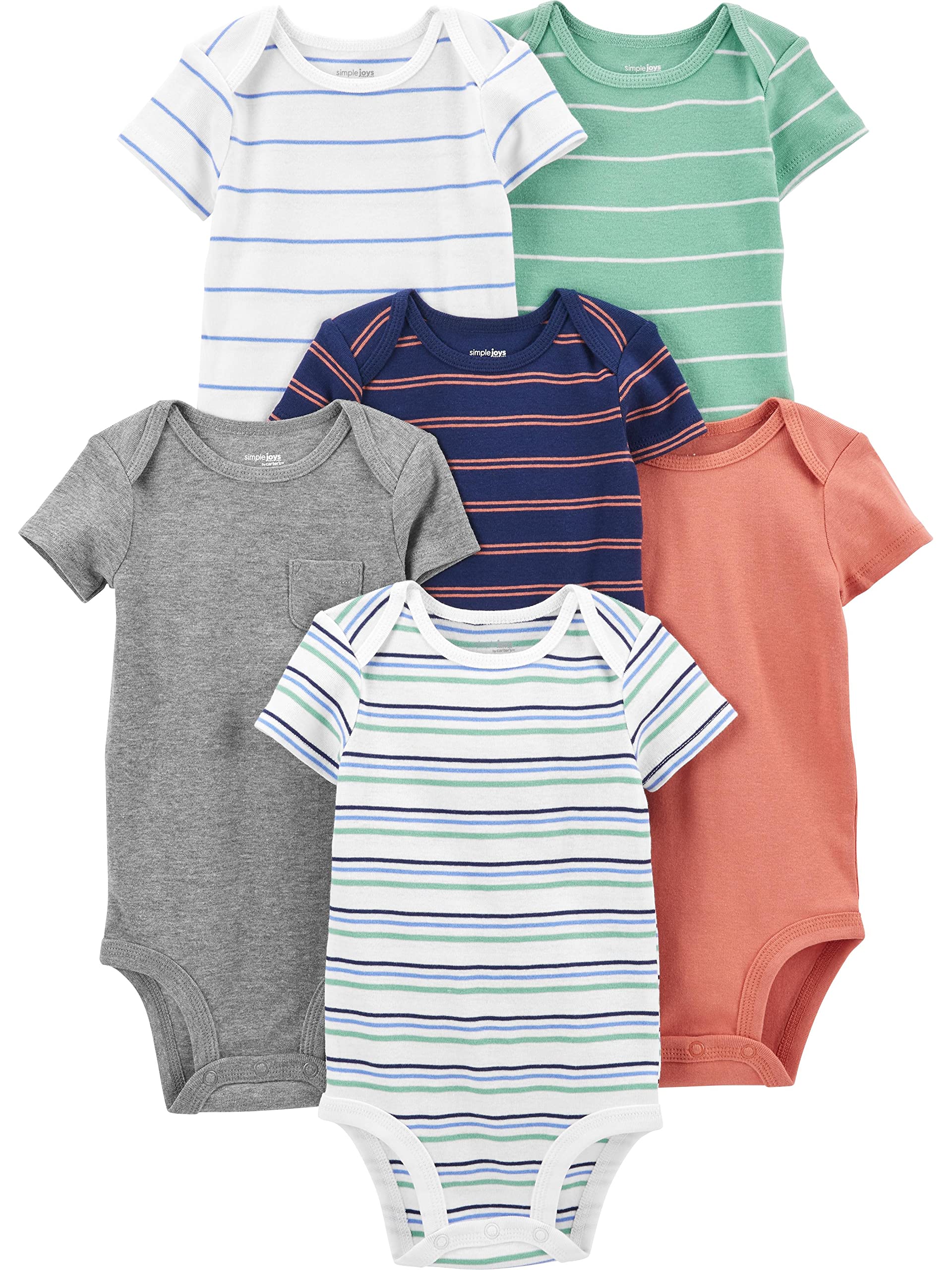 Simple Joys by Carter's Baby Boys' Short-Sleeve Bodysuit, Pack of 6, Multicolor/Stripe, 12 Months