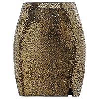 JASAMBAC Womens Sequin Skirt Sparkle High Waist Split Bodycon Mini Skirts with Shorts Club Night Out Party