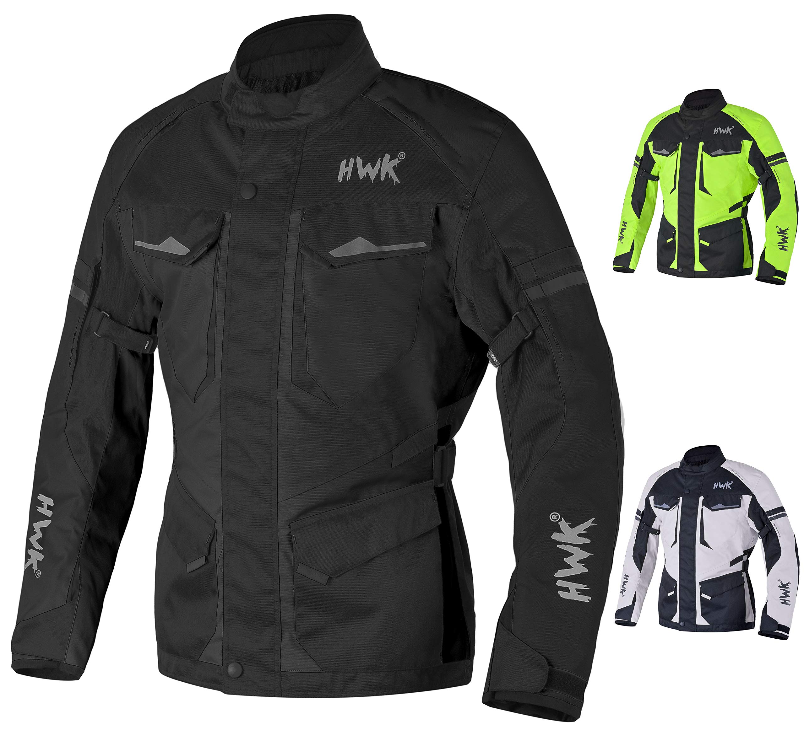 Adventure/Touring Motorcycle Jacket For Men Textile Motorbike CE Armored Waterproof Jackets ADV 4-Season (Black, Large)