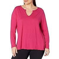 JUST MY SIZE Women's Plus Size Split Neck Long Sleeve Tee