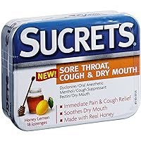 Sucrets Sore Throat & Cough Lozenges, Honey Lemon, 18 Count (4 Pack)