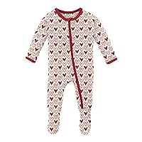 KicKee Full of Hearts Footie with Zipper, One Piece Boy or Girl Baby Clothes