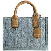 True Religion Women's Tote Bag, Quilted Horseshoe Denim Travel Shoulder Handbag with Adjustable Crossbody Strap, Light Blue