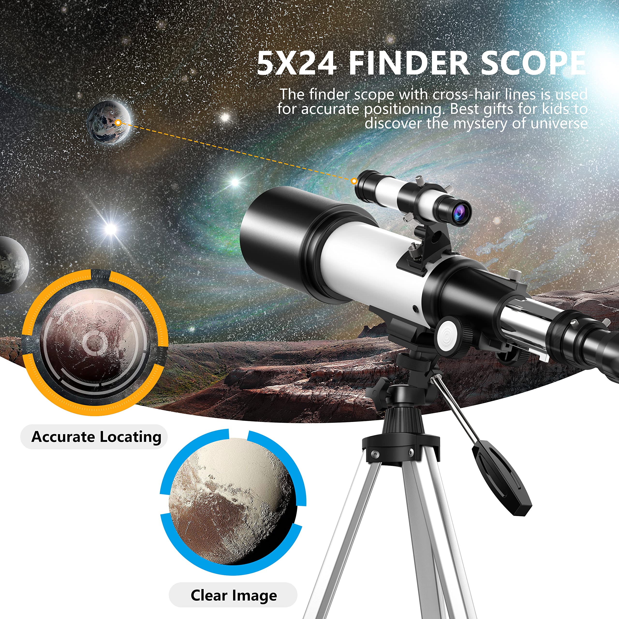 GEREFEREN Telescope for Astronomy Beginners (16X-120X), 70mm Aperture Fully Multi-Coated Refractor Telescopes for Adults & Kids with AZ Mount Tripod Phone Adapter & Carrying Bag