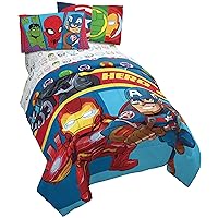 Jay Franco Marvel Super Hero Adventures Double Team 4 Piece Twin Bed Set - Includes Reversible Comforter & Sheet Set Bedding Features Avengers - Super Soft Fade Resistant Microfiber