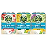 Organic Everyday Detox Tea Sampler, 1 EveryDay Detox Schisandra Berry, 1 EveryDay Detox Dandelion, 1 EveryDay Detox Lemon, 16 Tea Bags Per Box (Pack of 3)