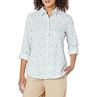 Foxcroft Women's Zoey Long Sleeve with Roll Tag Painted Waves Shirt