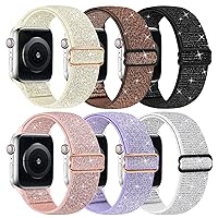 Bling Nylon Stretchy Bands Compatible With Apple Watch Bands 38mm 40mm 41mm 42mm 44mm 45mm 49mm For Women Girls, Adjustable Braided Solo Loop Sport Bands For iWatch Series 9 8 7 6 SE 5 4 3 2 1, 6 Packs