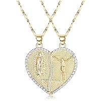 18K Gold Plated Couples Necklace Virgin Mary Necklace Jesus Necklace Heart Necklace Plated Gold Necklace Couple Jewelry for Him and Her