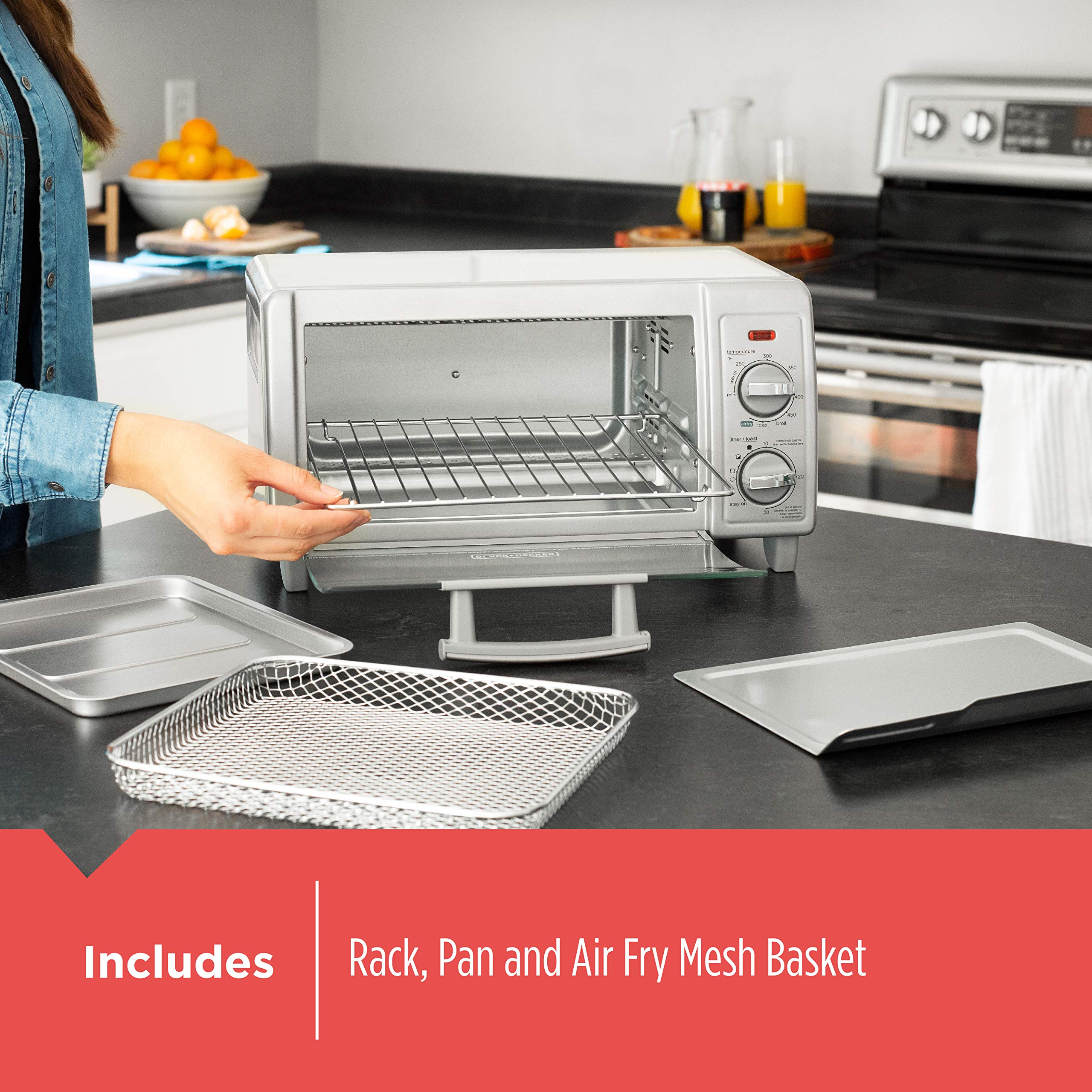 BLACK+DECKER TO1785SG Crisp N Bake Air Fry Toaster Oven, 4-Slice, Gray