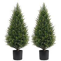 ECOLVANT Artificial Topiary Tree Two 2.7ft Artificial Bushes Potted Plants UV Resistant Artificial Cedar Tree for Outdoor Indoor Front Porch Garden