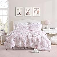 Laura Ashley- Queen Comforter Set, Reversible Cotton Bedding with Matching Sham(s), Farmhouse Home Décor (Delphine Pink, Queen)