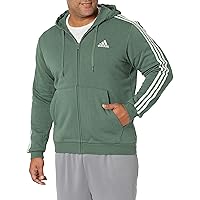 adidas Men's Size Essentials Fleece 3-Stripes Full Zip Hoodie, Green Oxide/Linen Green, X-Large/Tall