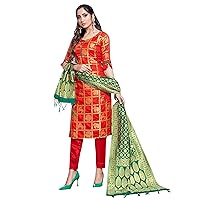 Indian Pakistani Women's Readymade Dress Ethnic Banarasi Art Silk Woven Salwar Kameez with SIlk Dupatta Stitched Suit